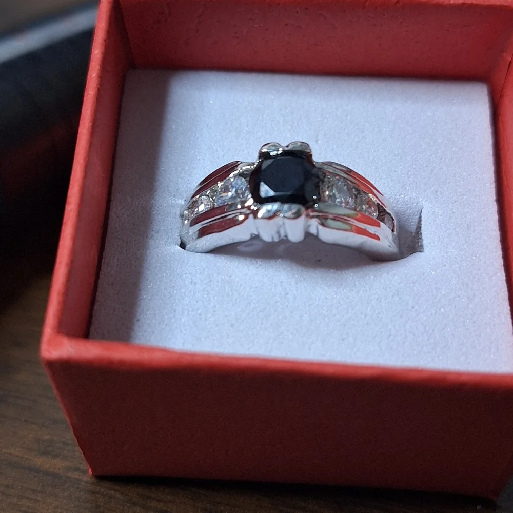 Swarovski Crystal Elements Silver and Black Gemstone Ring